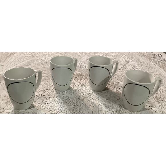 Set 4 Corelle Coordinates White & Black SIMPLE LINES Porcelain 12oz Coffee Mugs - Picture 1 of 9